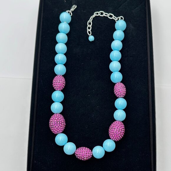 Joan Boyce Pink Crystal Faux Turquoise Statement Necklace in Box - Picture 2 of 2